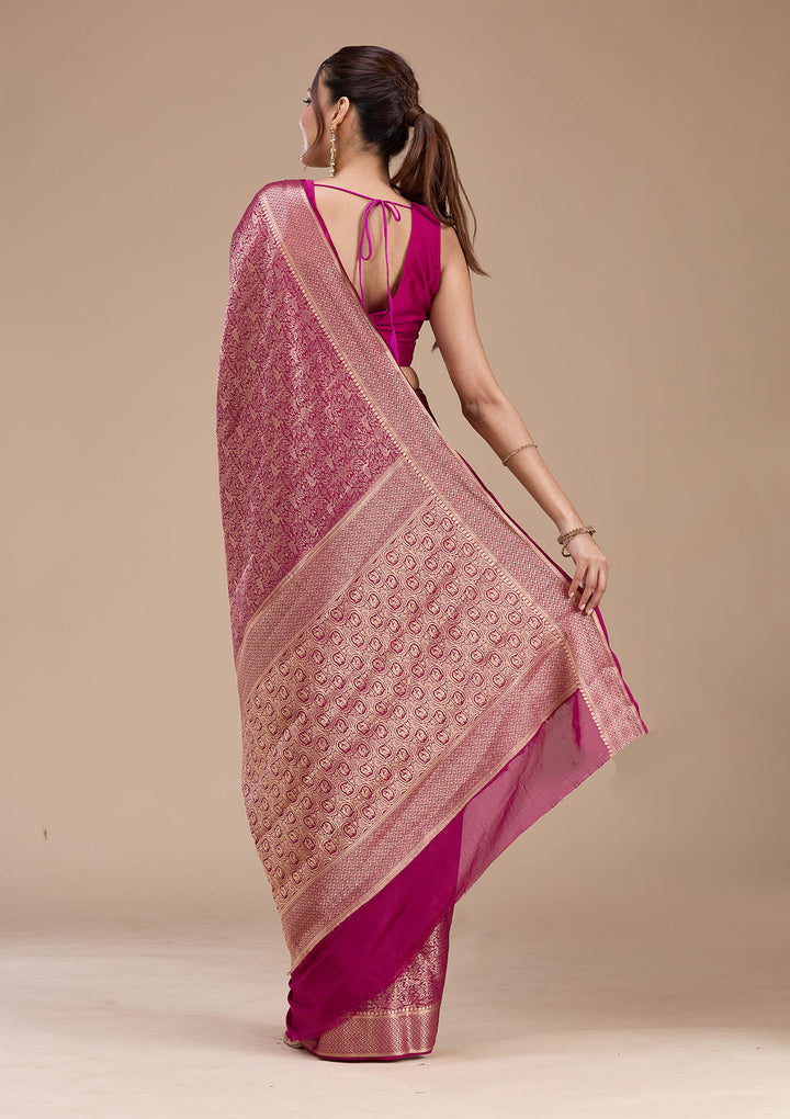 Magenta Pink Zariwork (Gold)  Silk Saree