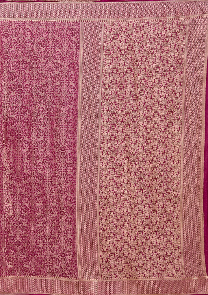 Magenta Pink Zariwork (Gold)  Silk Saree