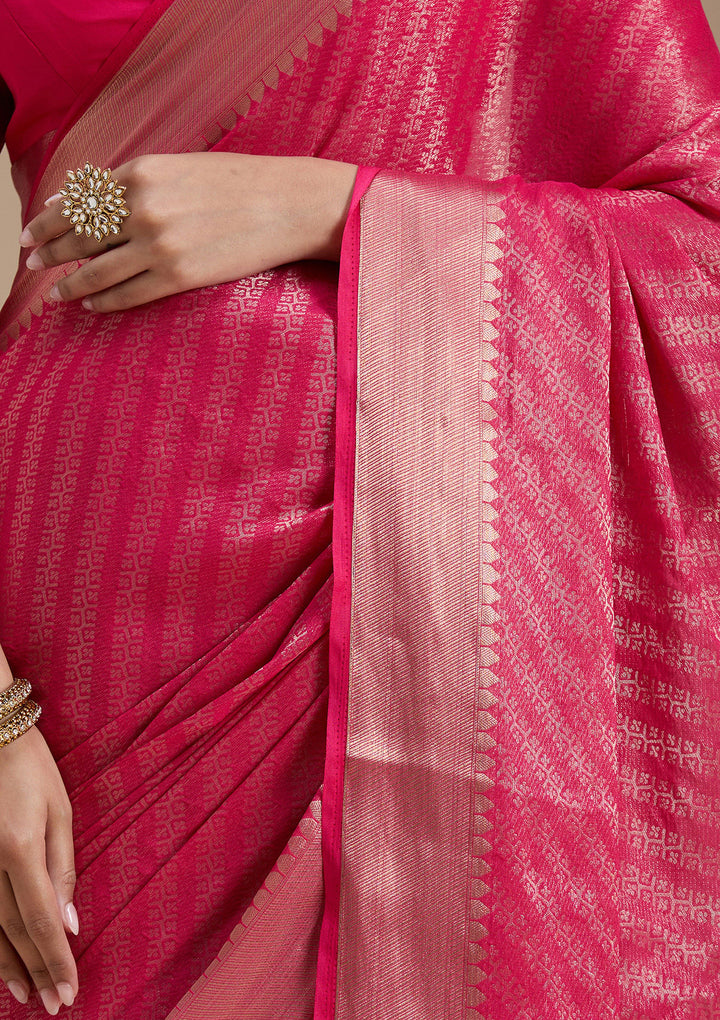 Rani Pink Zariwork (Gold) Georgette Silk_Saree