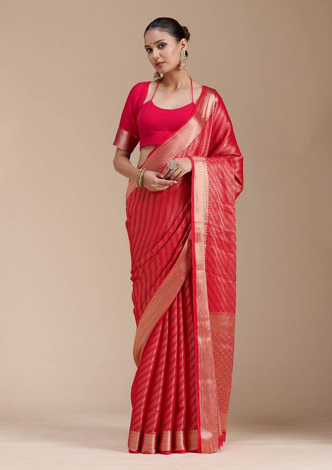Red Zariwork (Gold) Georgette Silk_Saree