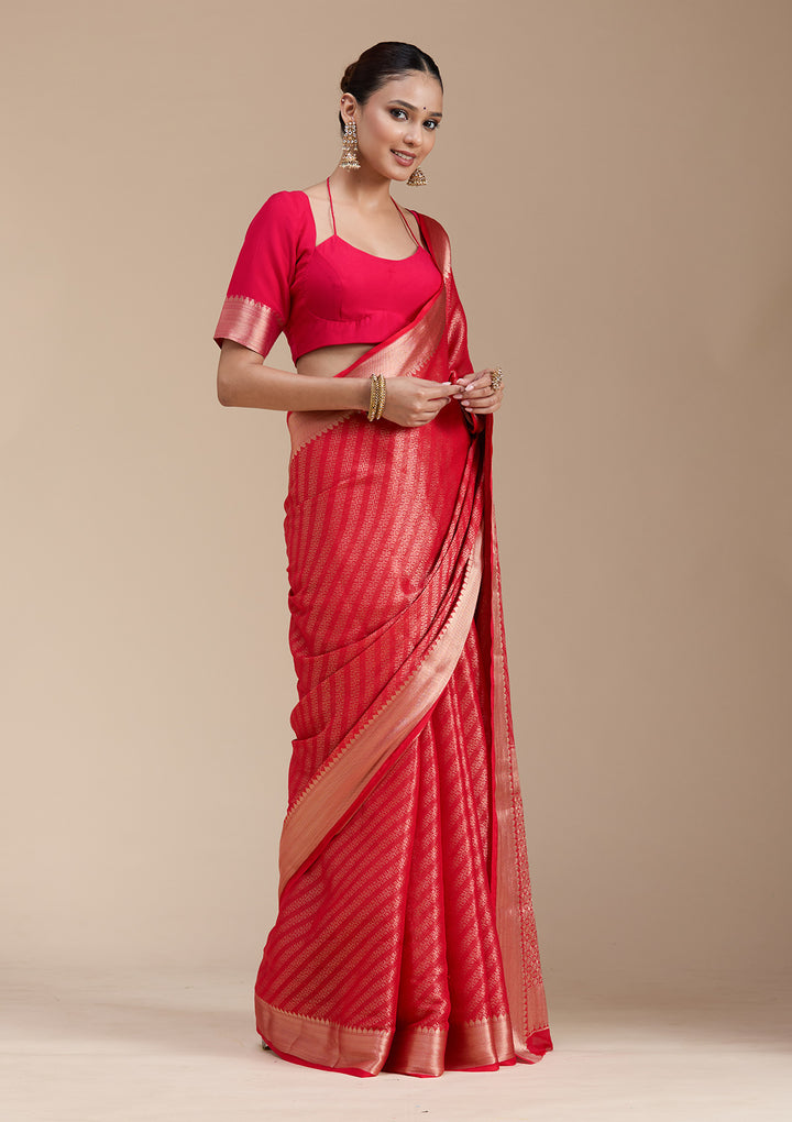 Red Zariwork (Gold) Georgette Silk_Saree