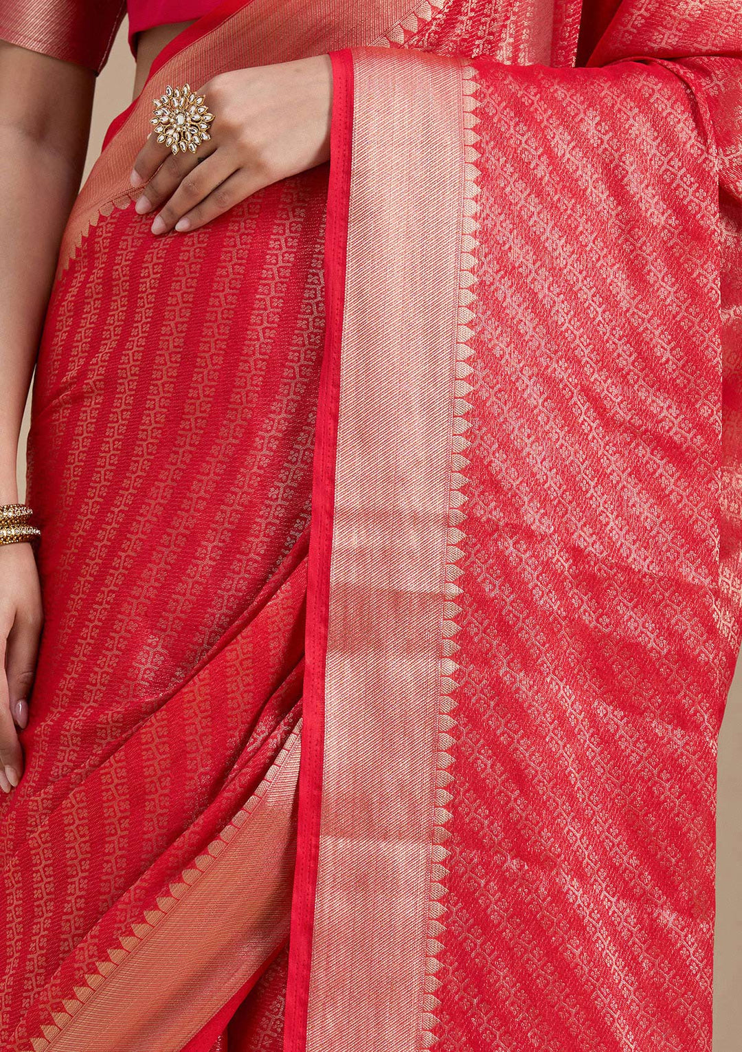 Red Zariwork (Gold) Georgette Silk_Saree