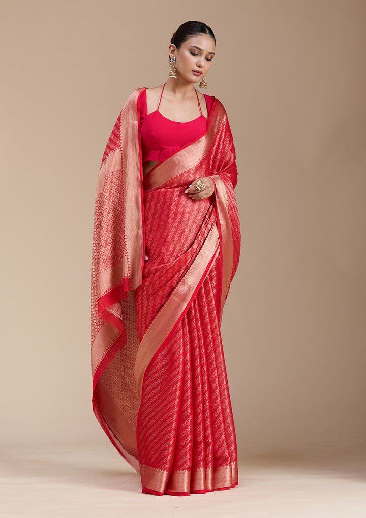 Red Zariwork (Gold) Georgette Silk_Saree