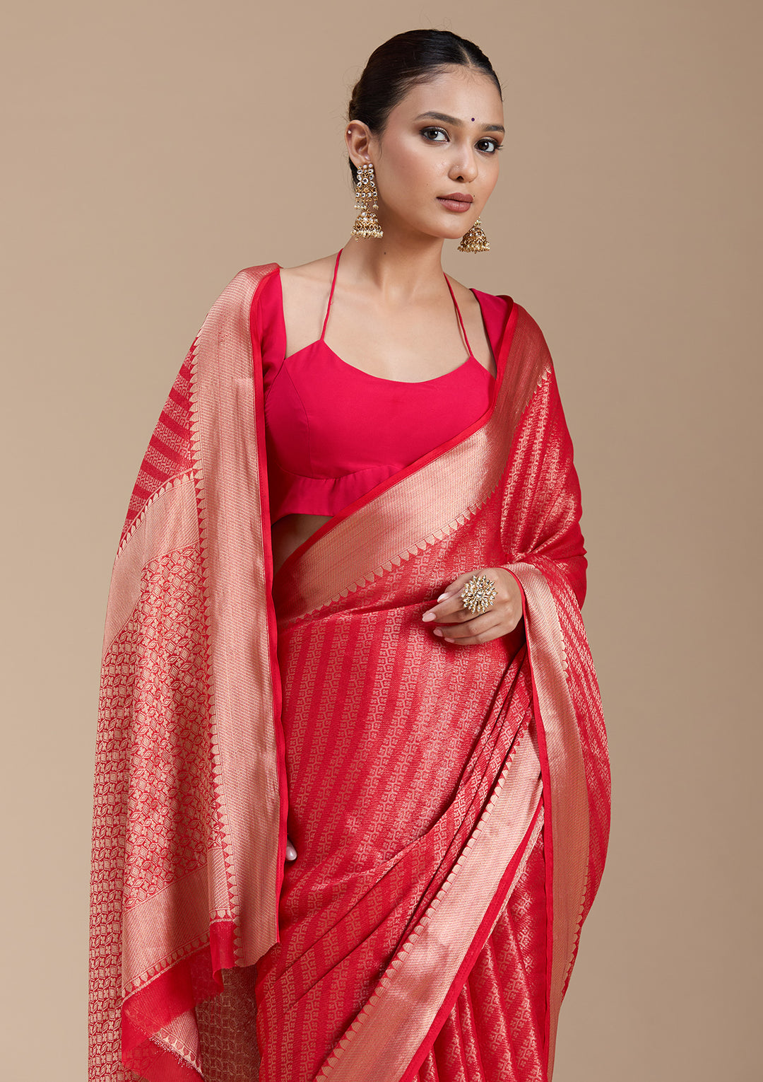 Red Zariwork (Gold) Georgette Silk_Saree
