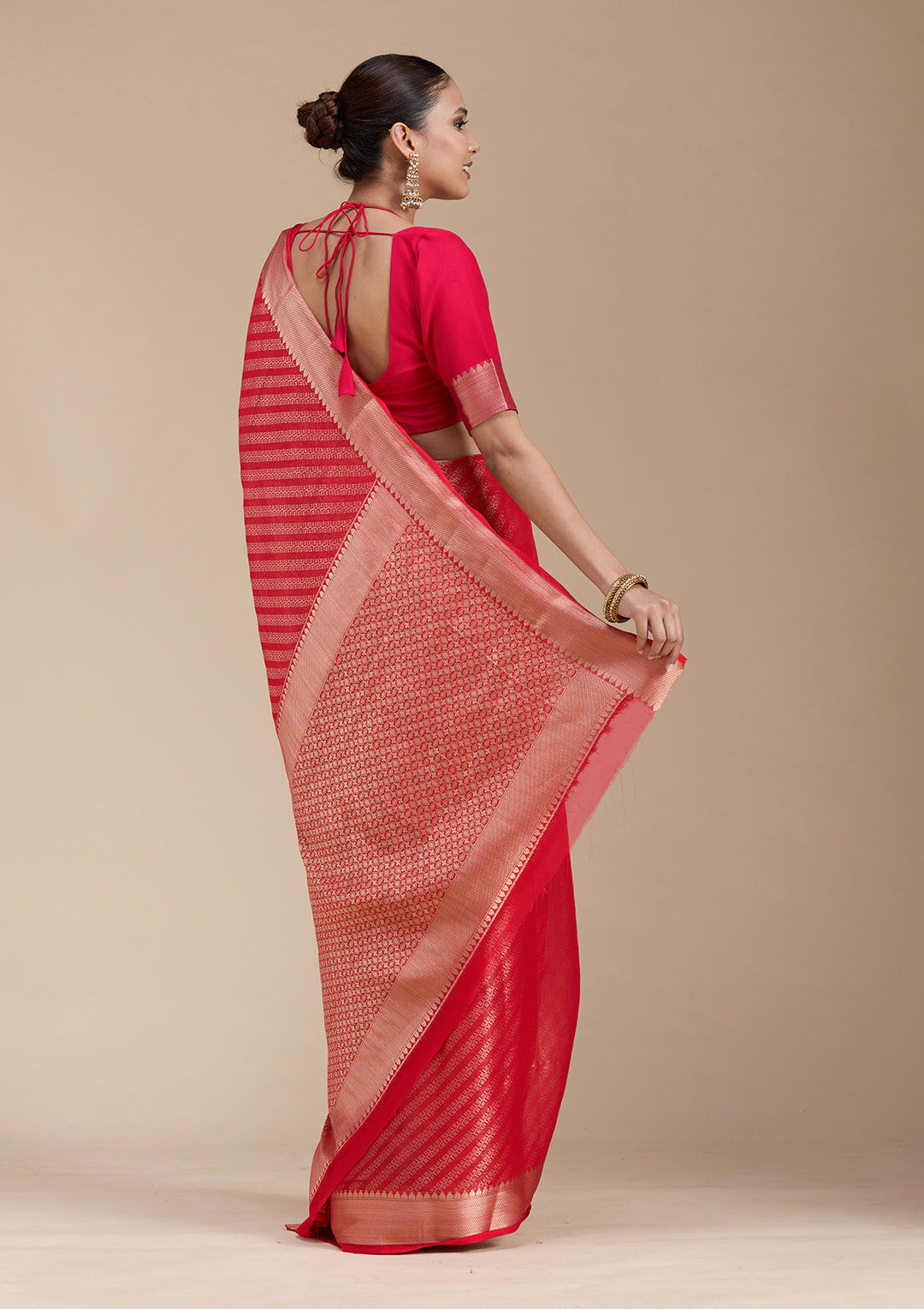 Red Zariwork (Gold) Georgette Silk_Saree