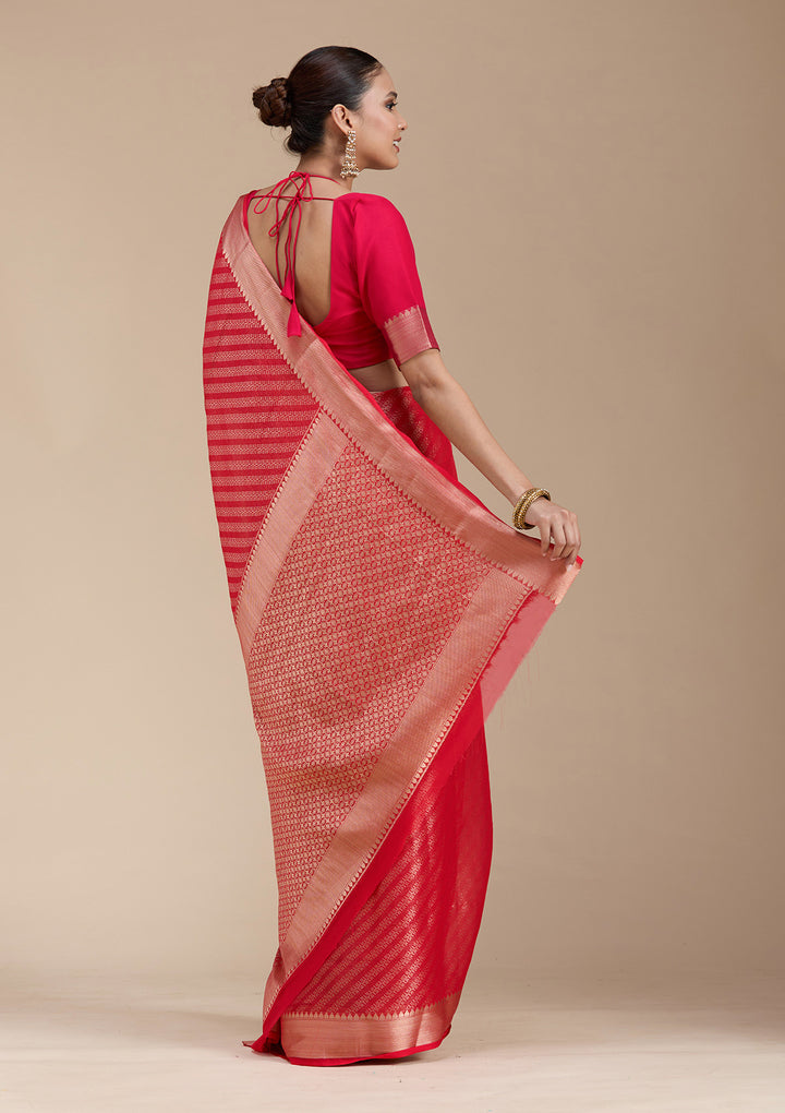 Red Zariwork (Gold) Georgette Silk_Saree