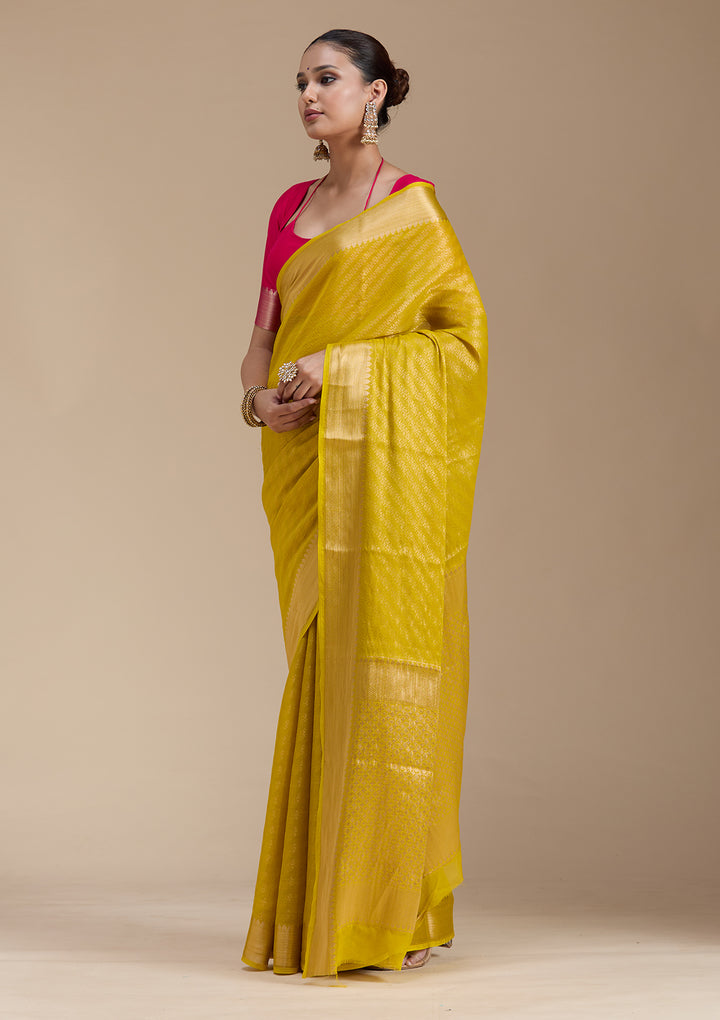 Yellow Zariwork (Gold) Georgette Silk_Saree