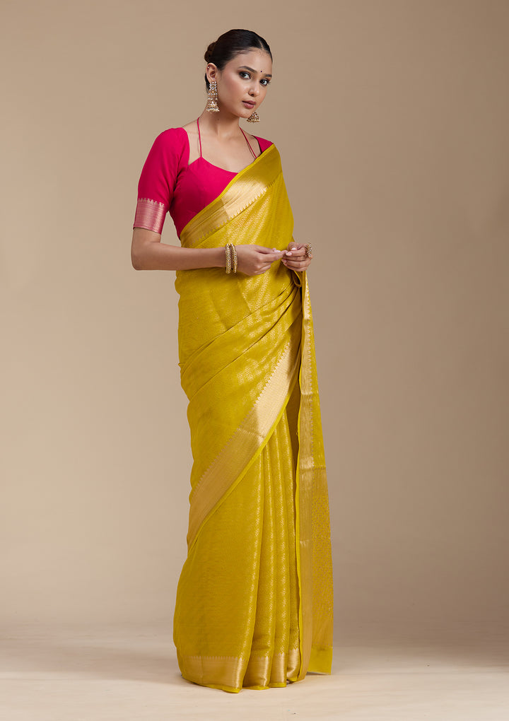 Yellow Zariwork (Gold) Georgette Silk_Saree