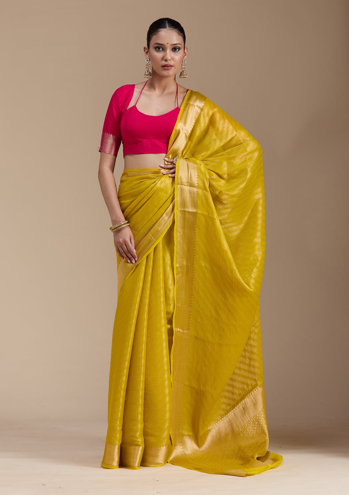 kosariii✴︎ Buy Yellow Zariwork (Gold) Georgette Silk_Saree - Koskii