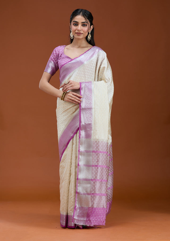 Cream Woven Silk Saree