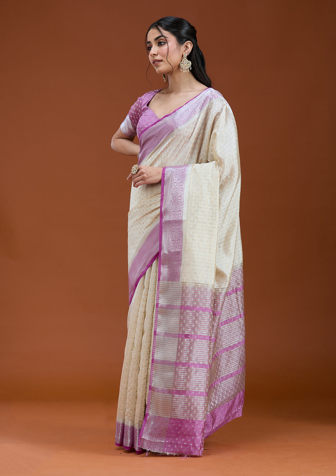 Cream Woven Silk Saree