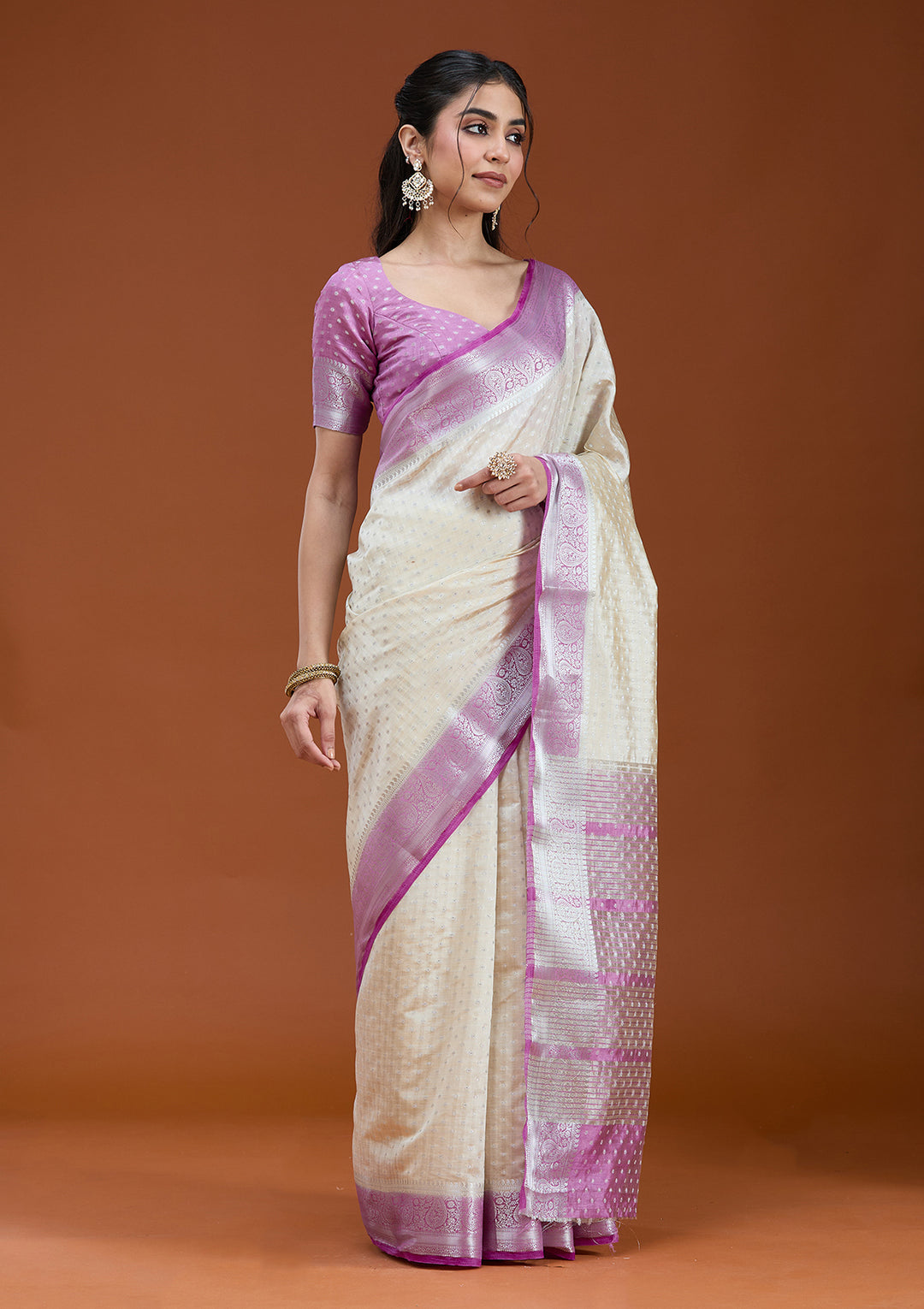 Cream Woven Silk Saree
