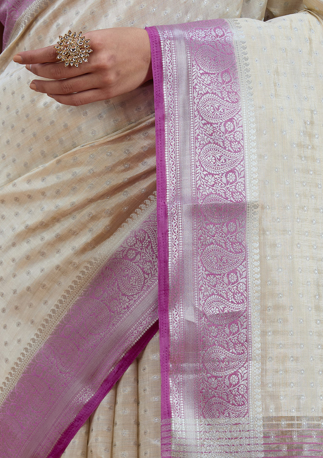 Cream Woven Silk Saree
