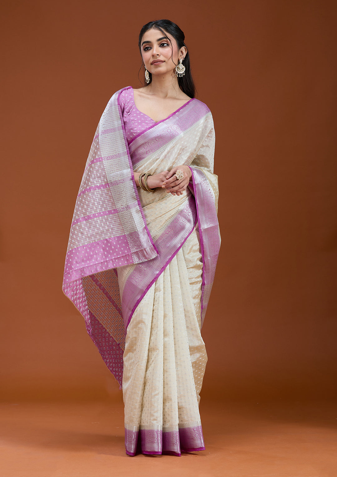 Cream Woven Silk Saree