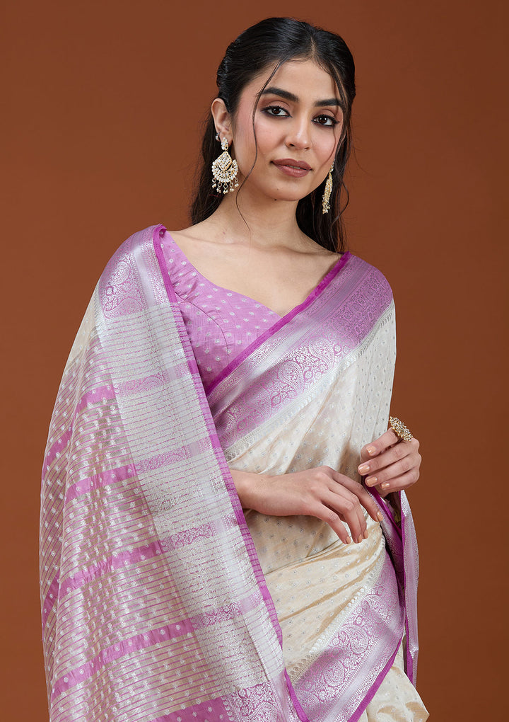 Cream Woven Silk Saree