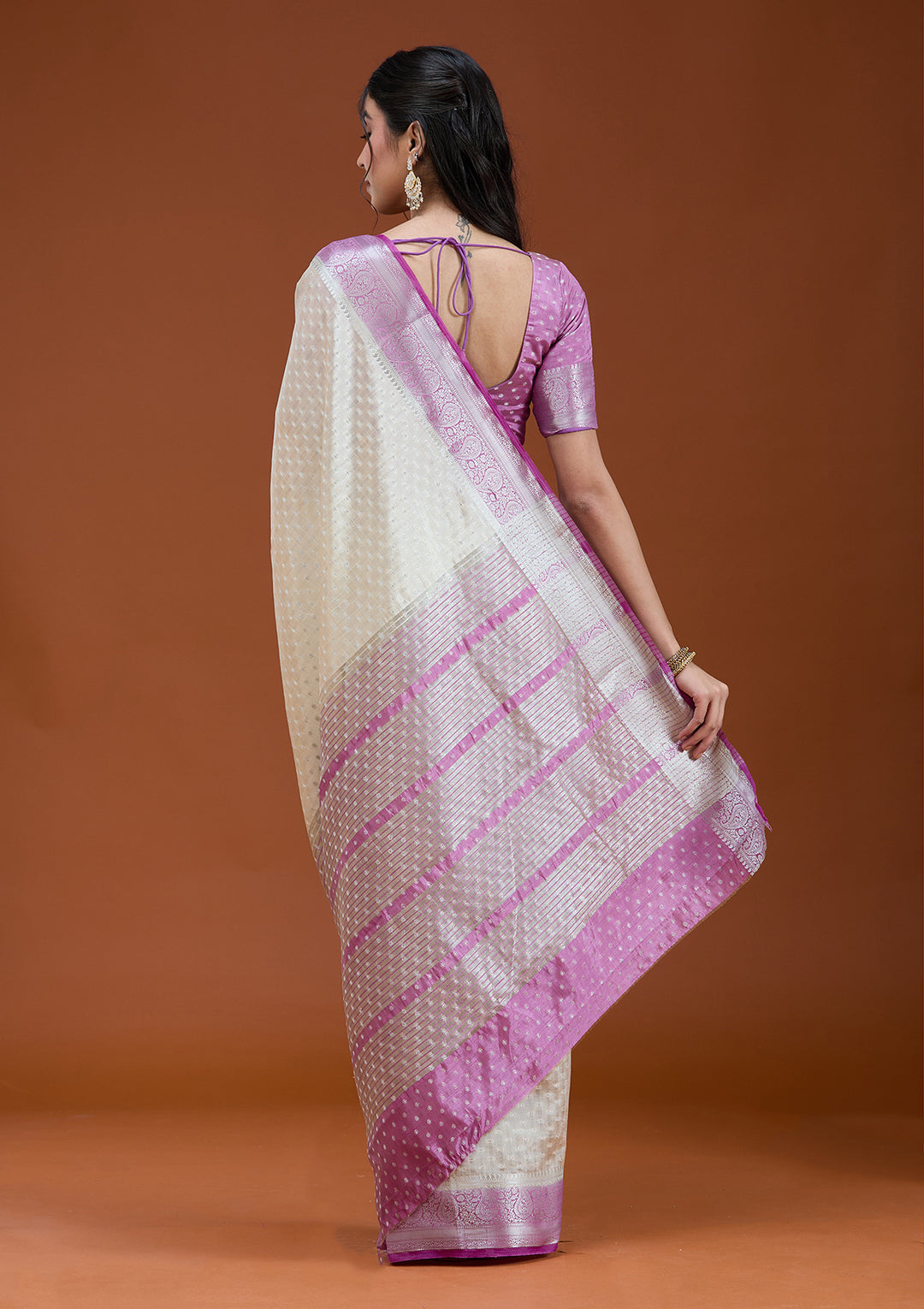 Cream Woven Silk Saree