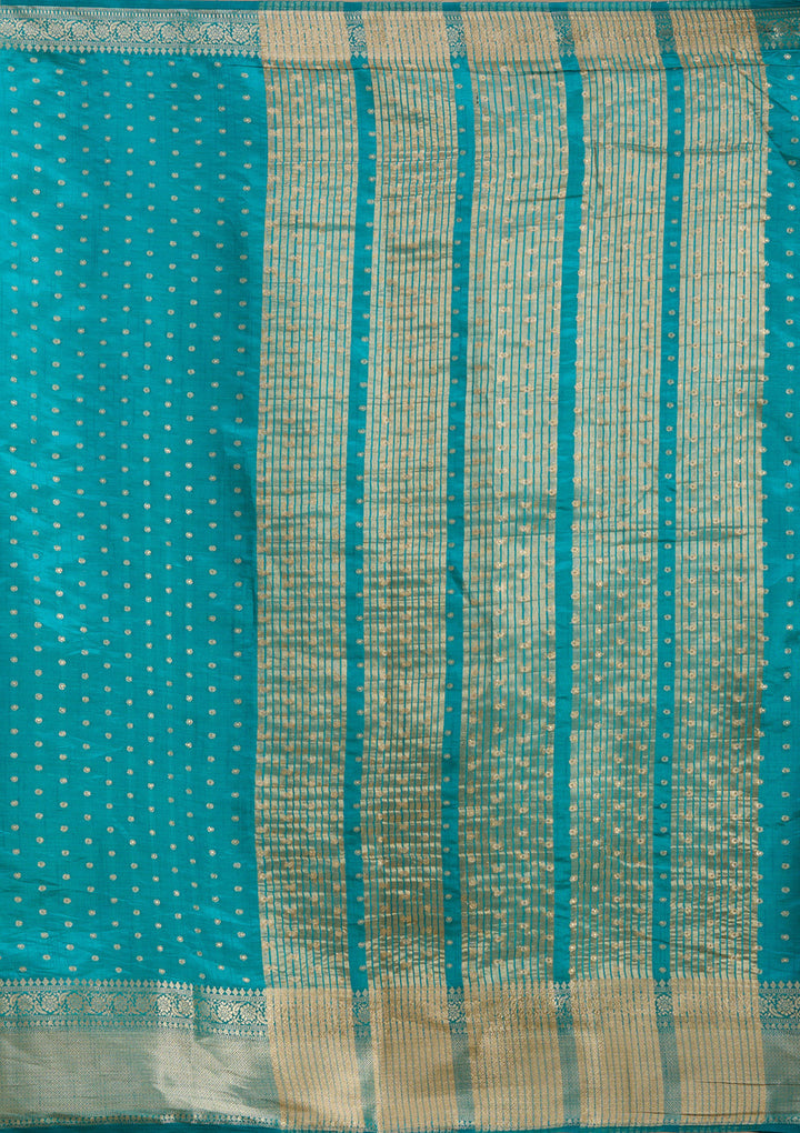 Turquoise Blue Zariwork (Gold) Tussar Silk_Saree