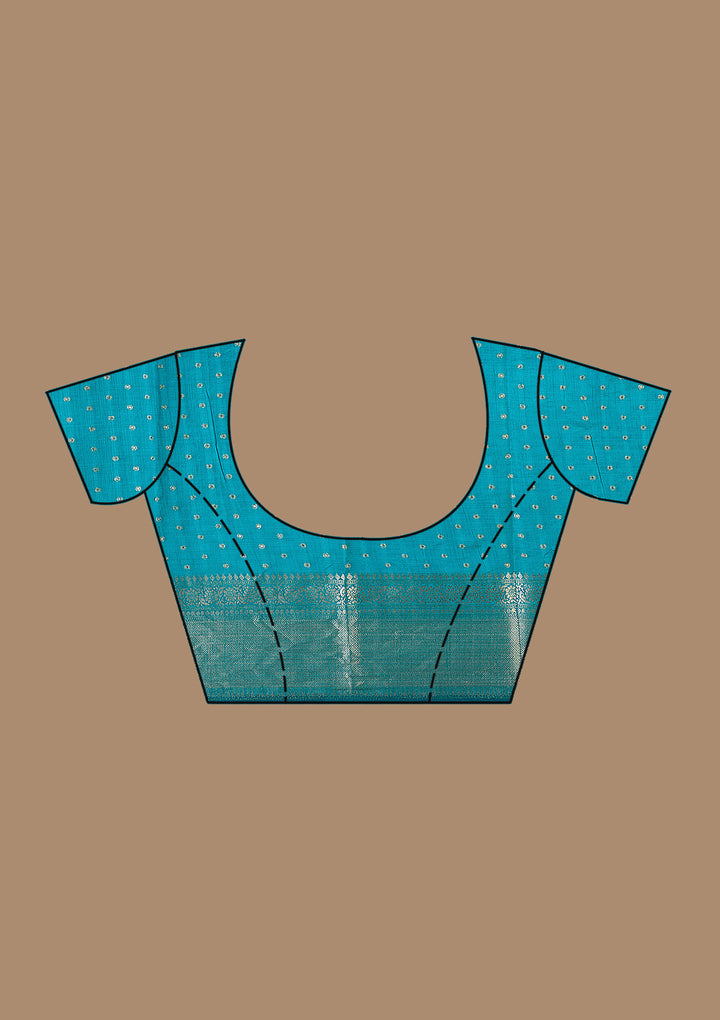 Turquoise Blue Zariwork (Gold) Tussar Silk_Saree