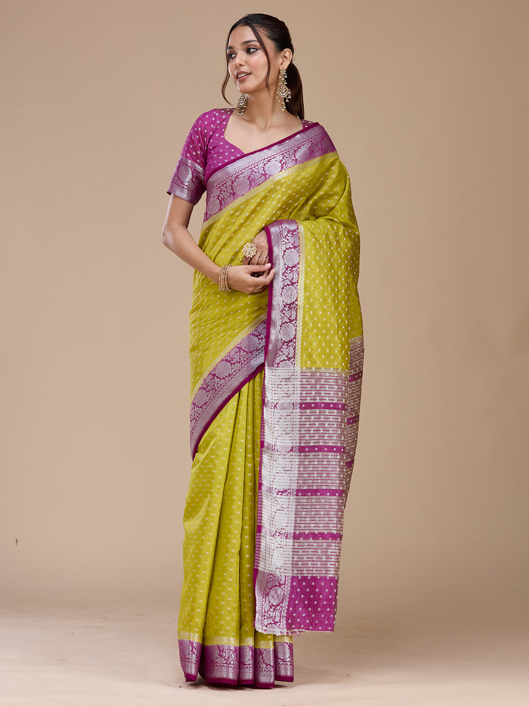 Mehendi Zariwork (Silver) Tussar Silk Saree