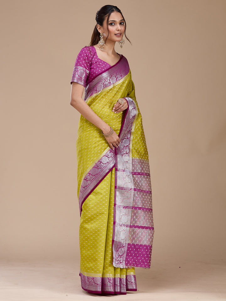 Mehendi Zariwork (Silver) Tussar Silk Saree