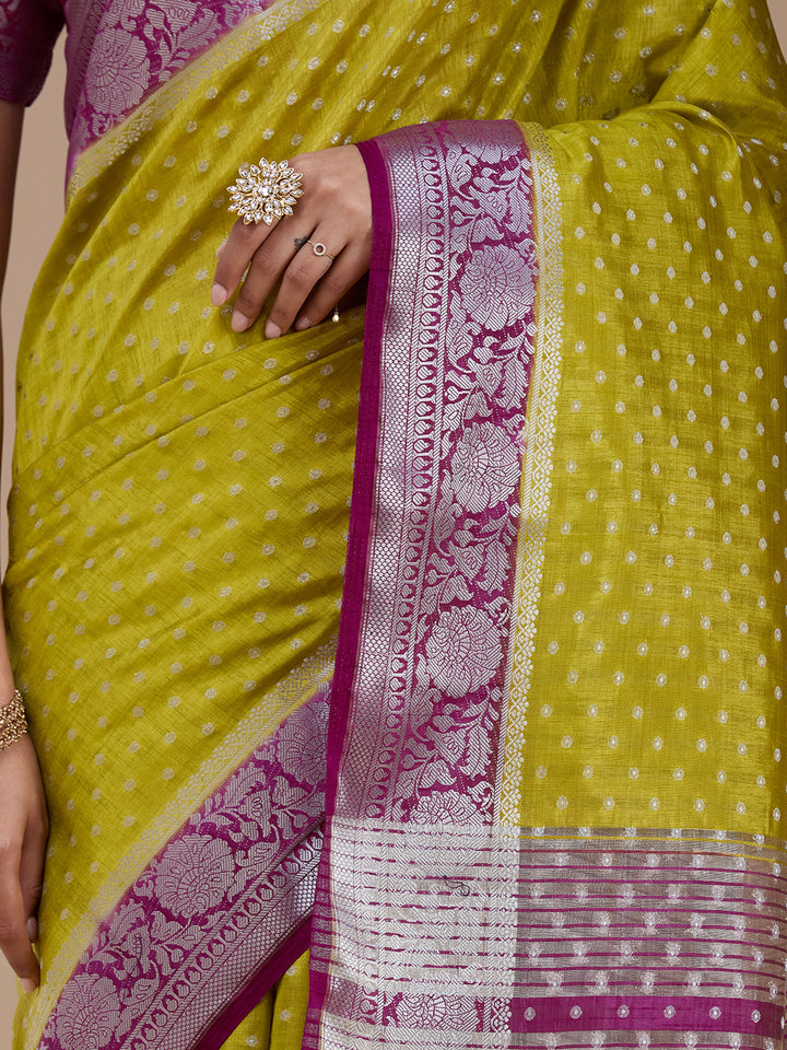 Mehendi Zariwork (Silver) Tussar Silk Saree