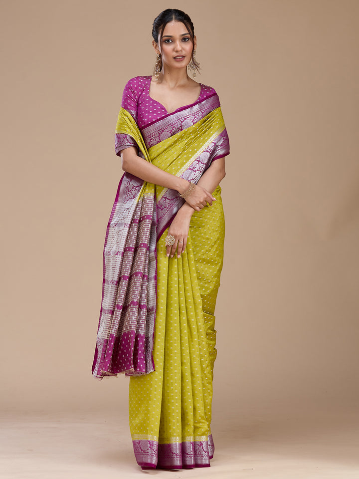 Mehendi Zariwork (Silver) Tussar Silk Saree