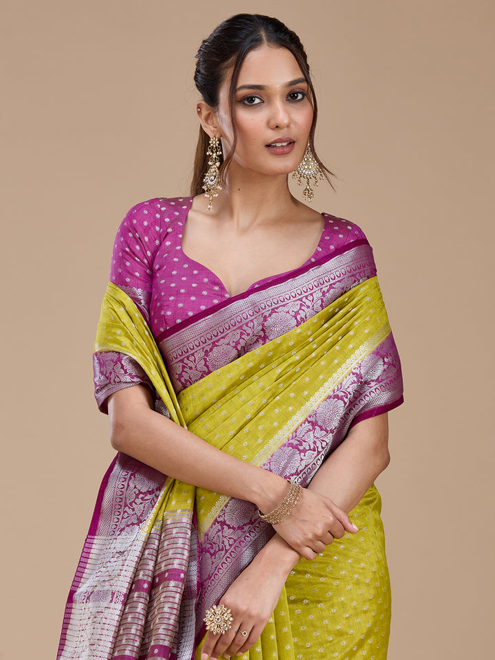 Mehendi Zariwork (Silver) Tussar Silk Saree