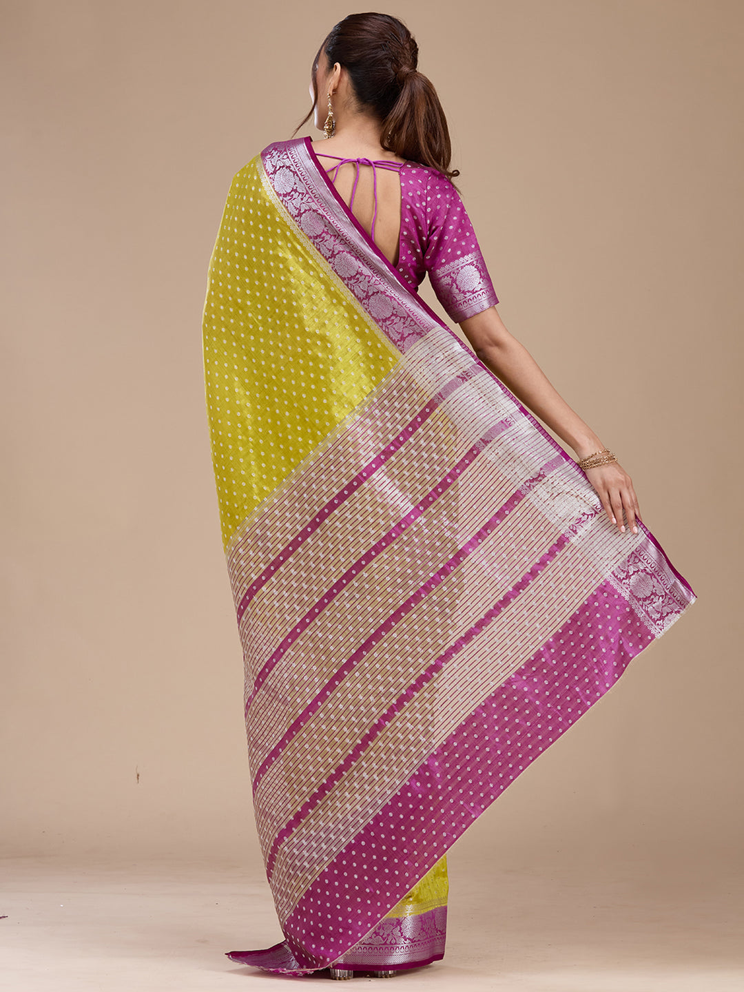 Mehendi Zariwork (Silver) Tussar Silk Saree