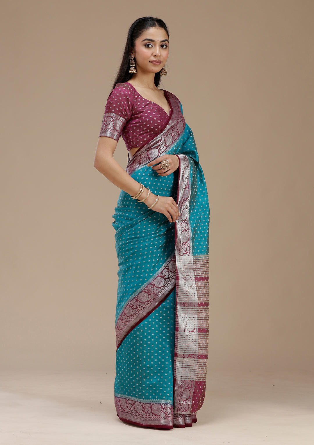 Turquoise Blue Zariwork (Silver) Tussar Silk Saree