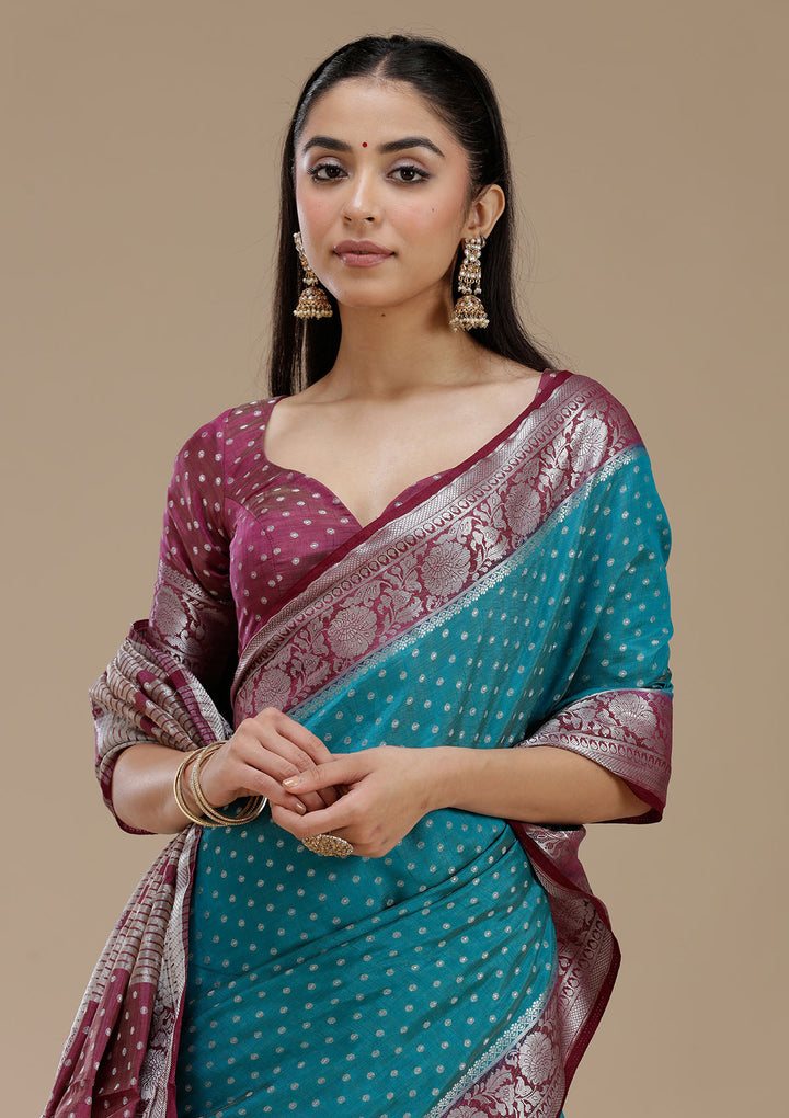 Turquoise Blue Zariwork (Silver) Tussar Silk Saree