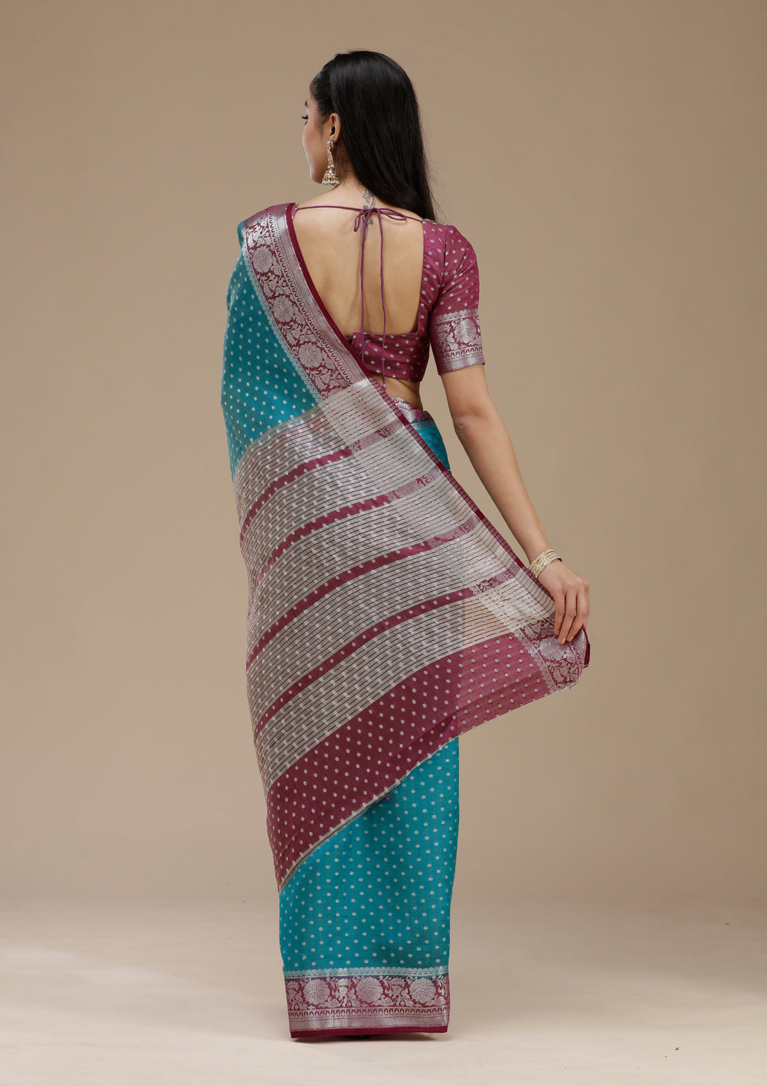 Turquoise Blue Zariwork (Silver) Tussar Silk Saree