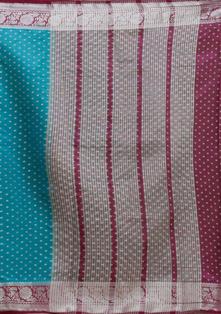 Turquoise Blue Zariwork (Silver) Tussar Silk Saree