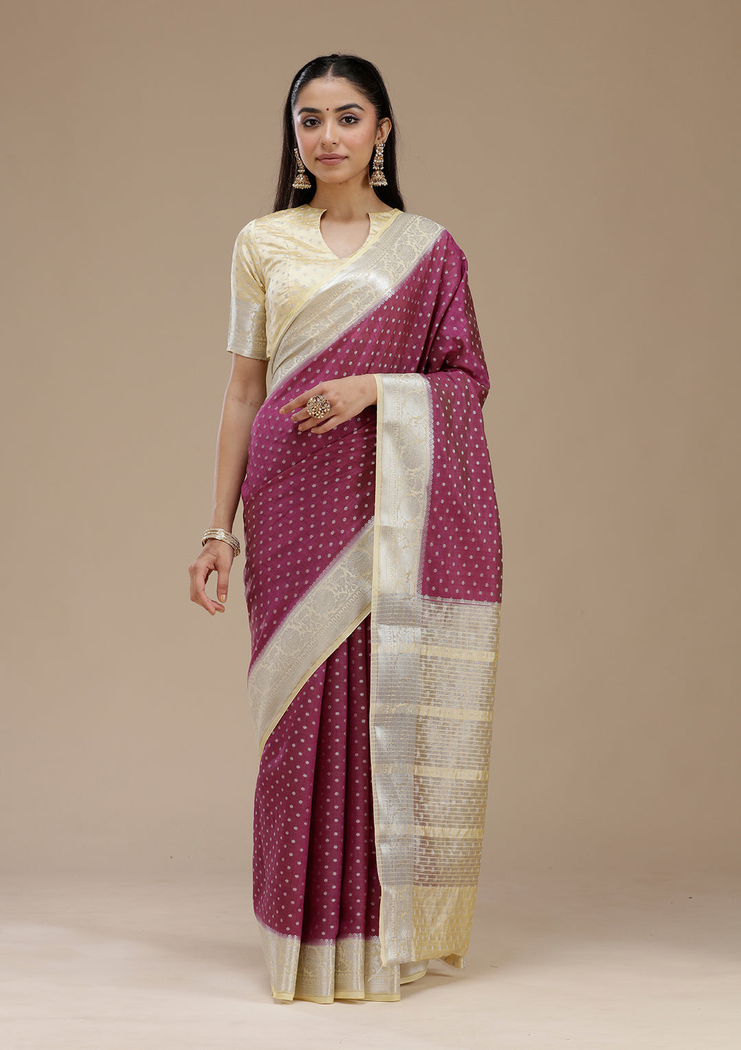 Wine Zariwork (Silver) Tussar Silk Saree