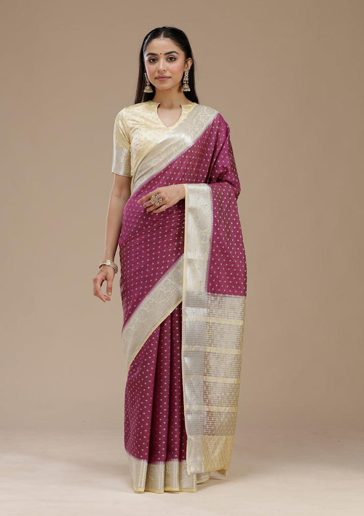 Wine Zariwork (Silver) Tussar Silk Saree