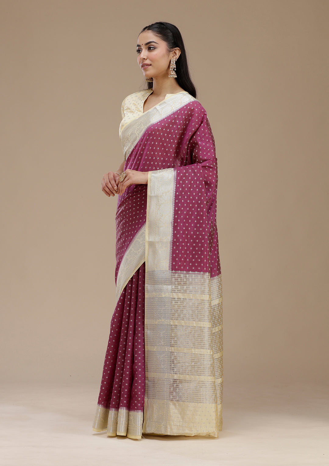 Wine Zariwork (Silver) Tussar Silk Saree