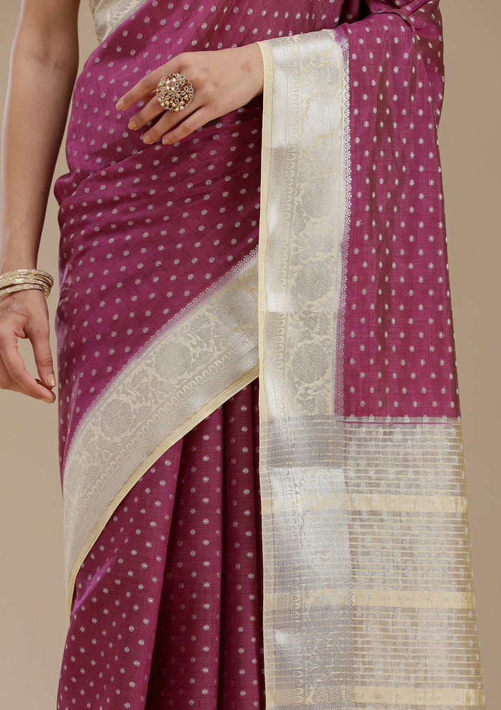 Wine Zariwork (Silver) Tussar Silk Saree