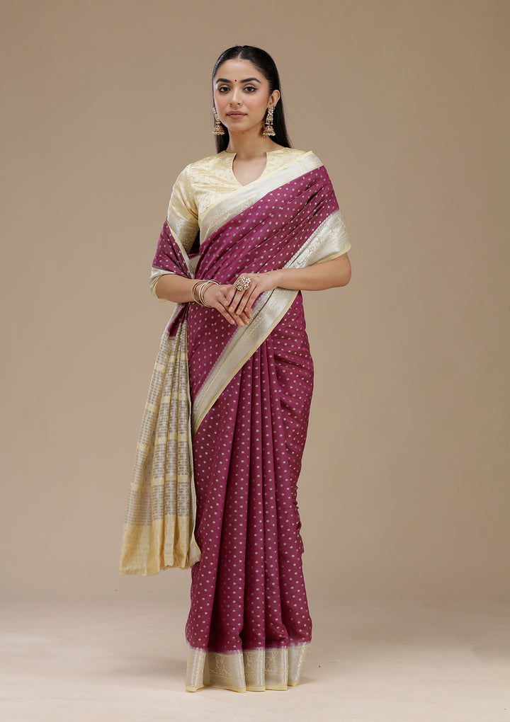Wine Zariwork (Silver) Tussar Silk Saree