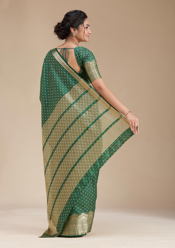 Bottle Green Zariwork (Gold) Tussar Silk Saree