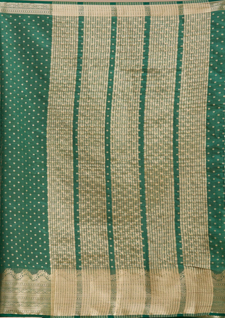 Bottle Green Zariwork (Gold) Tussar Silk Saree