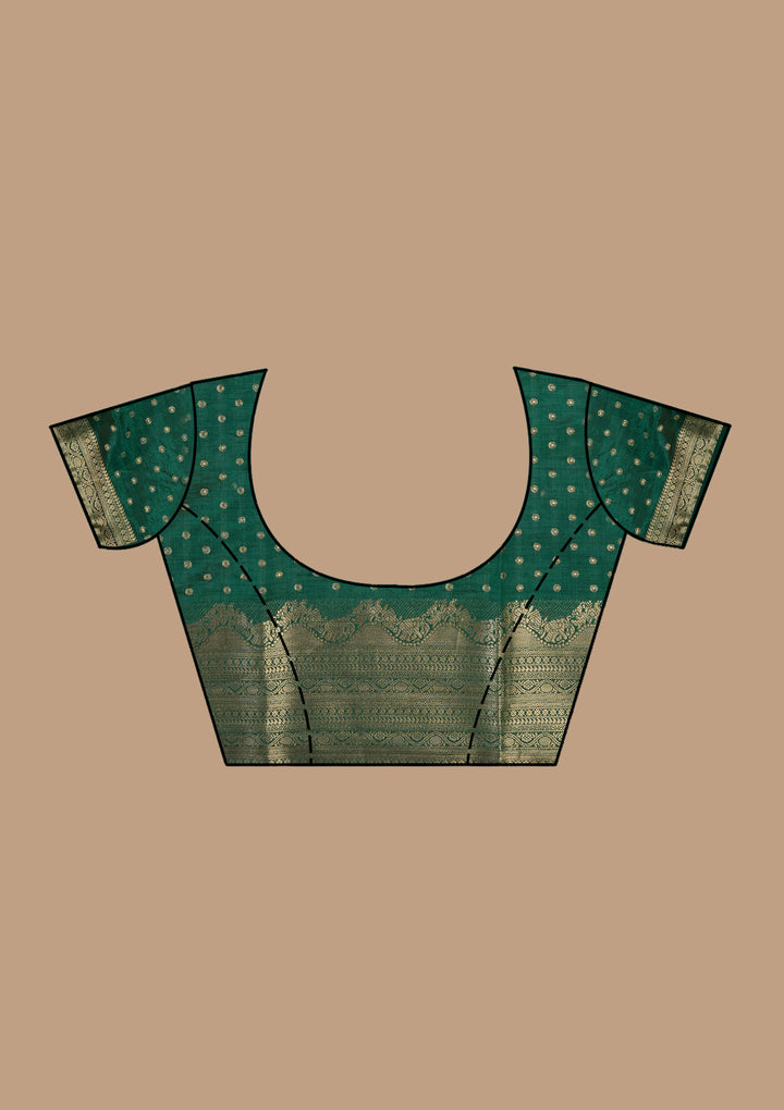 Bottle Green Zariwork (Gold) Tussar Silk Saree
