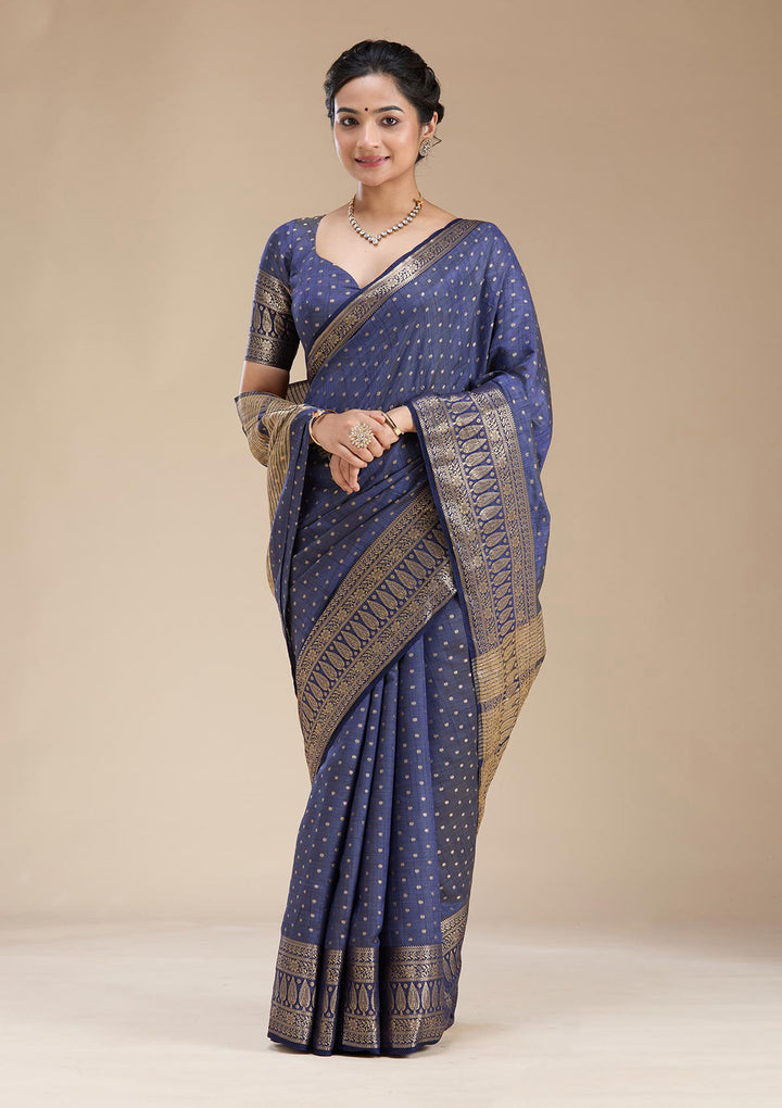 Navy Blue Kanjivaram Silk Saree
