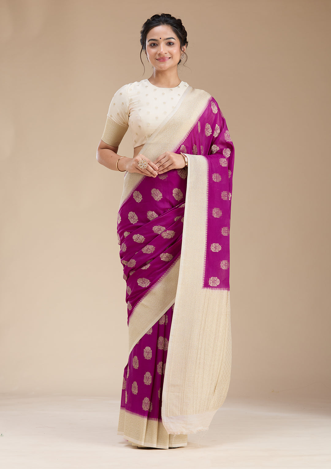 Wine Zariwork (Gold) Georgette Silk Saree