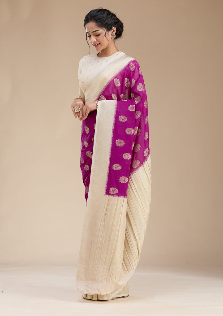 Wine Zariwork (Gold) Georgette Silk Saree