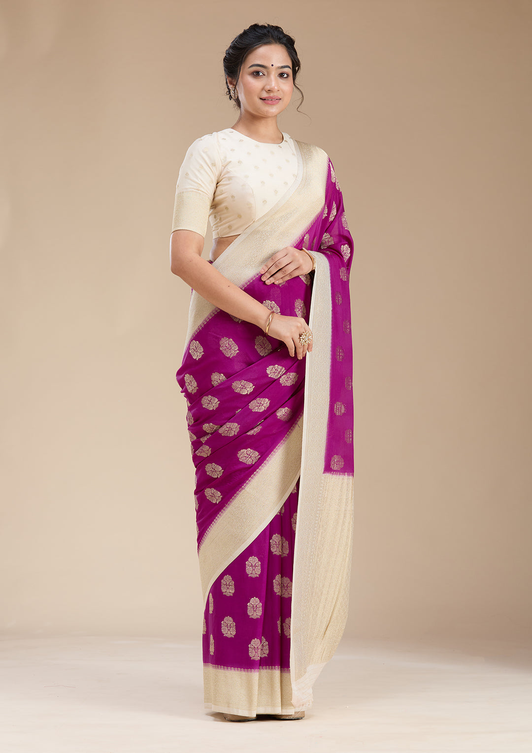 Wine Zariwork (Gold) Georgette Silk Saree