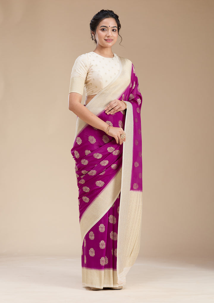 Wine Zariwork (Gold) Georgette Silk Saree