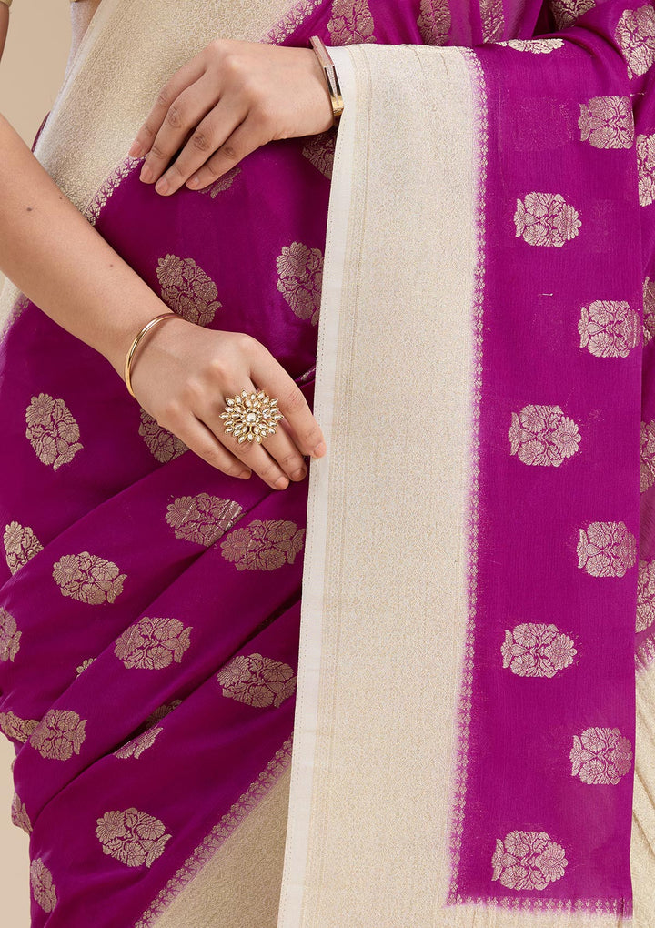 Wine Zariwork (Gold) Georgette Silk Saree