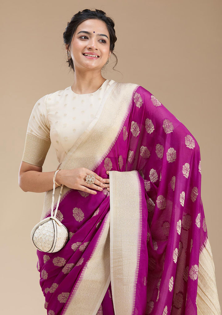 Wine Zariwork (Gold) Georgette Silk Saree