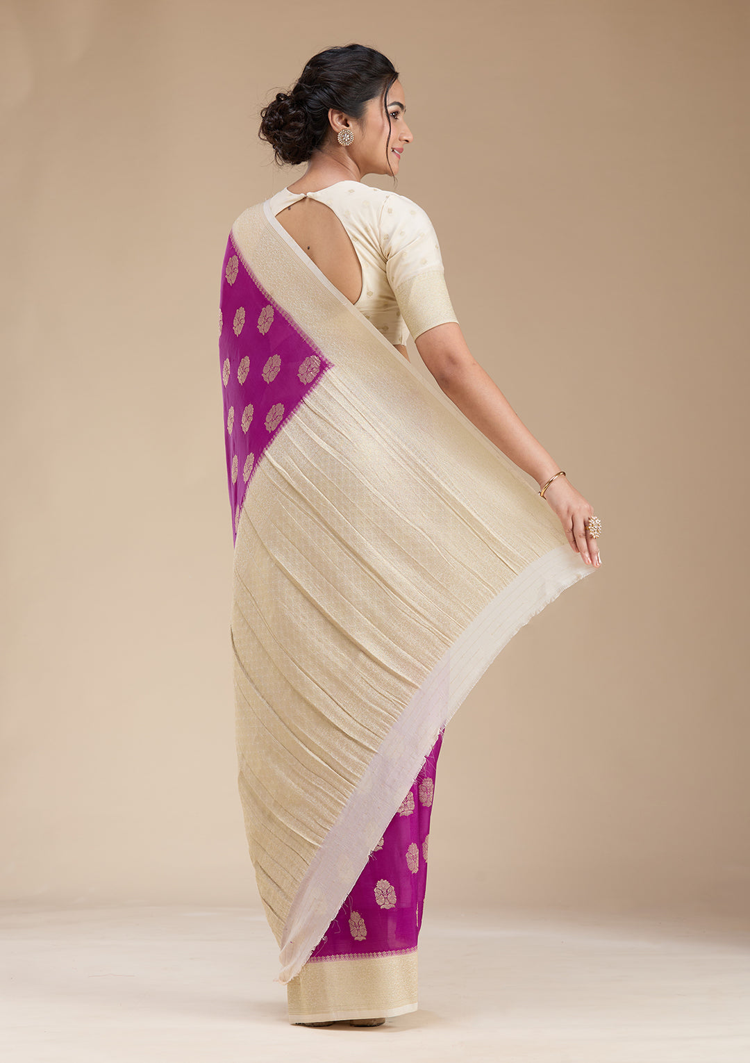 Wine Zariwork (Gold) Georgette Silk Saree