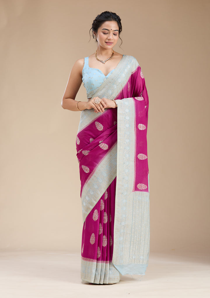 Magenta Pink Zariwork (Gold) Georgette Silk Saree