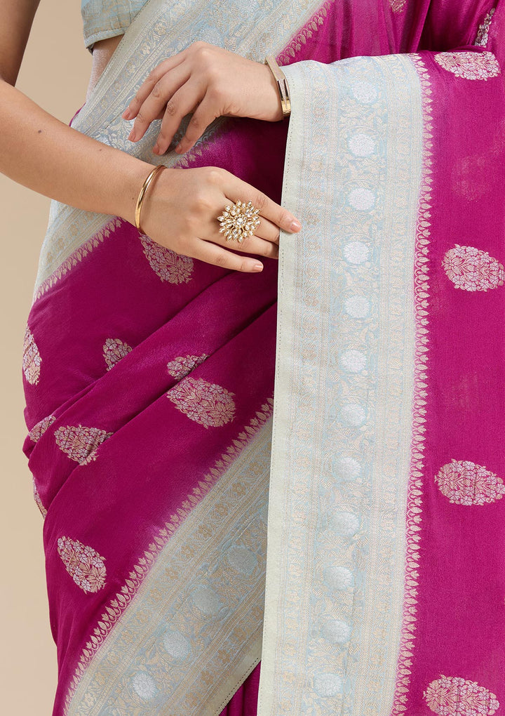 Magenta Pink Zariwork (Gold) Georgette Silk Saree